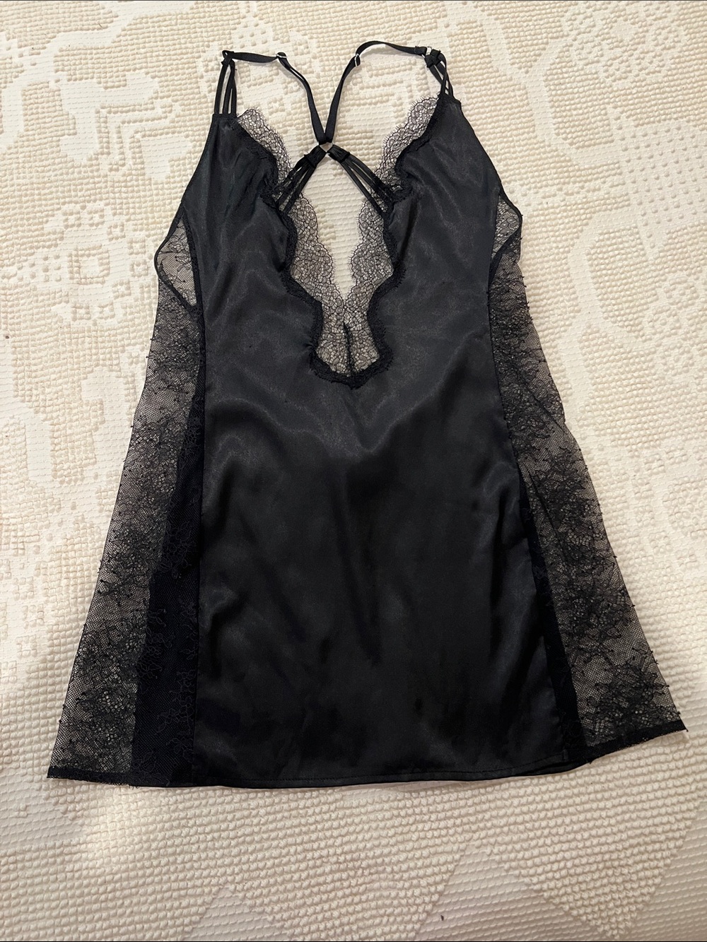 Victoria's Secret Black Lace-Trim Chemise with Strappy Back